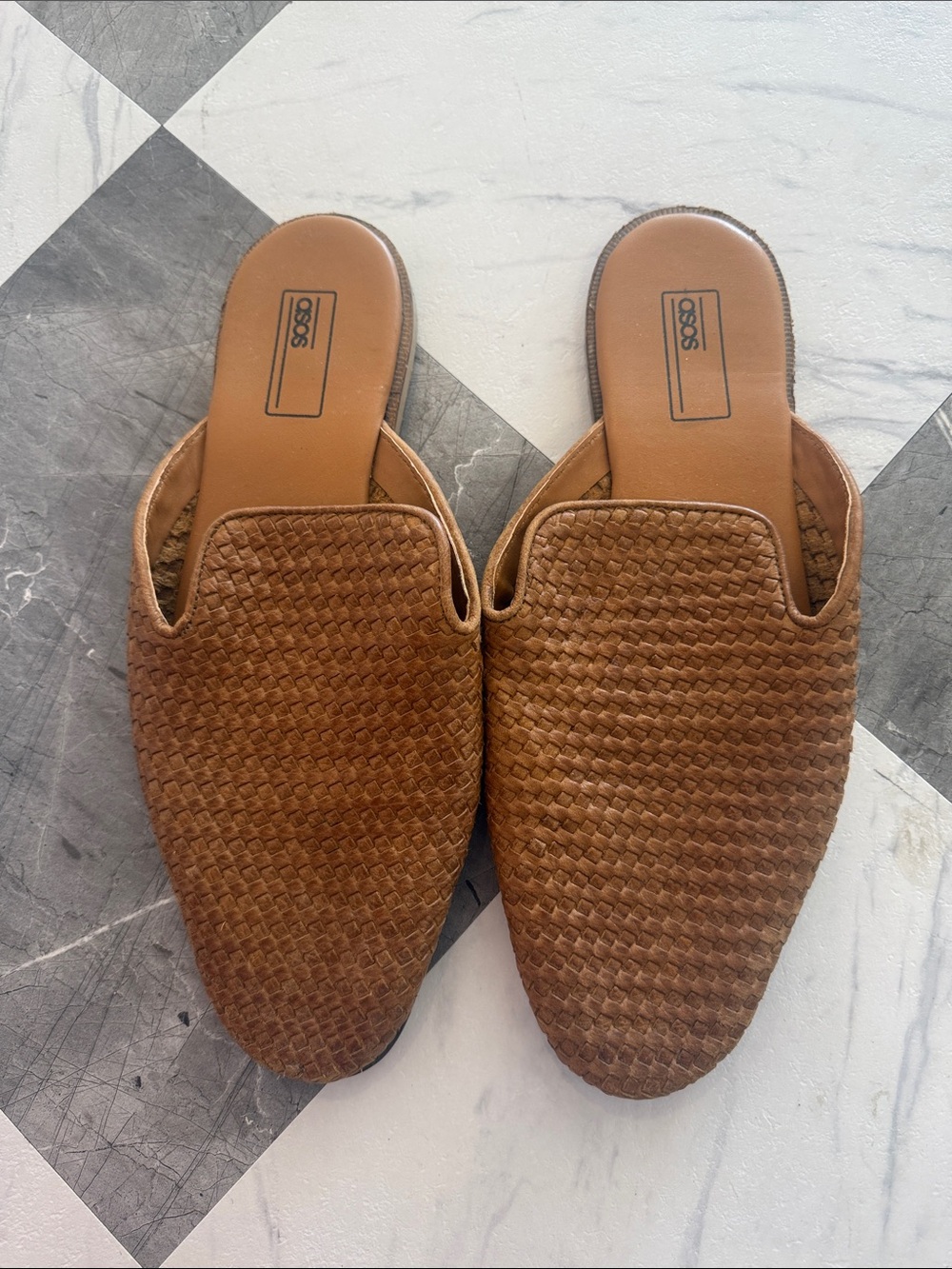 ASOS Tan Brown Woven Slip-On Mules